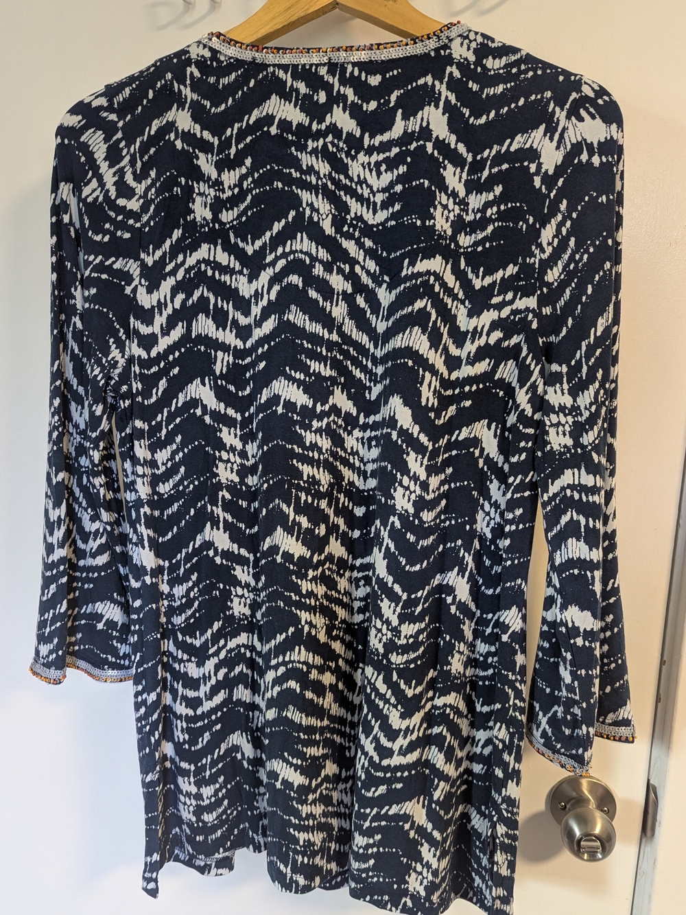 Soft Surroundings Navy and White Embroidered Tie-Dye Tunic - Picture 3 of 6